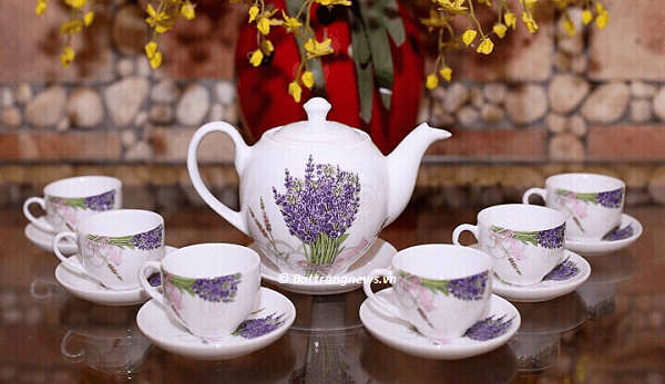 Bộ ấm chén Bát Tràng dáng Minh Long kẻ chỉ xanh