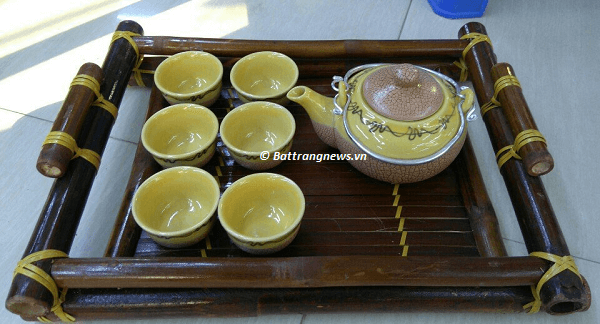 bộ ấm chén men rạn nứt men vàng dáng lùn