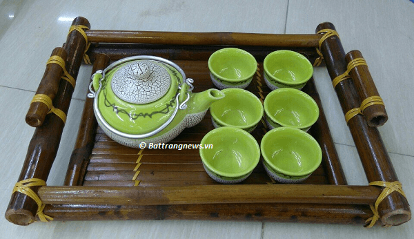 bộ ấm chén men rạn nứt men xanh dáng lùn