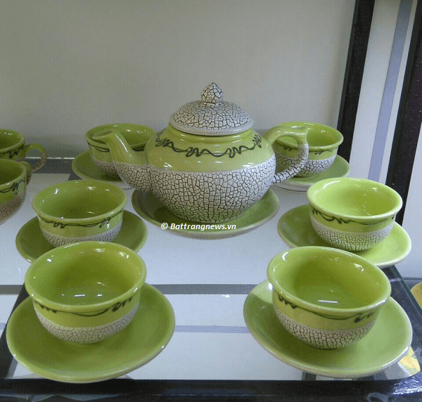 bộ ấm chén men rạn nứt men xanh dáng minh long