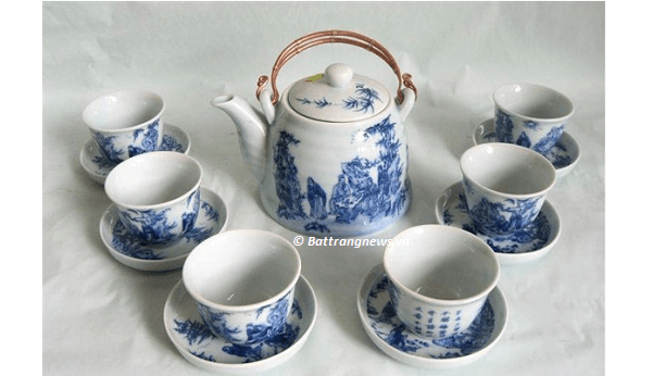 bộ ấm ch&eacute;n men lam cổ