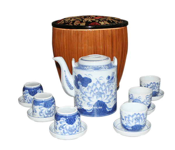 ấm ch&eacute;n men lam cổ đẹp