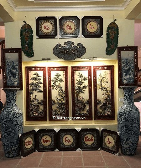 Tranh tứ quý gốm sứ Bát Tràng