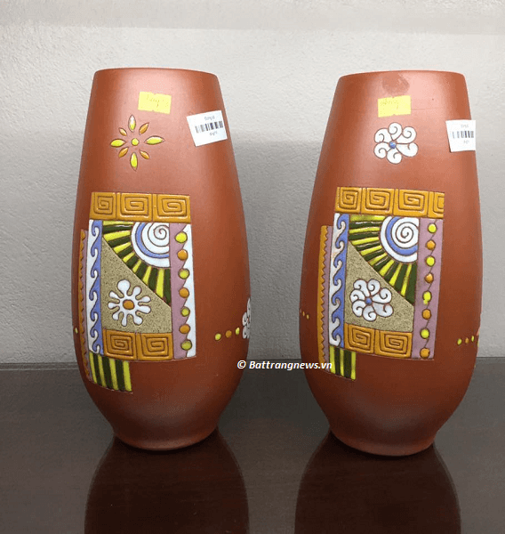 Lọ hoa gốm đất đỏ Lá cao Bát Tràng