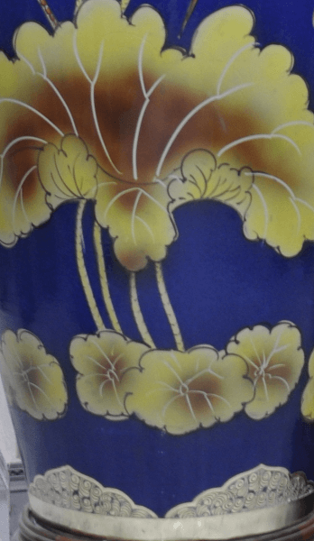 lọ lộc b&igrave;nh sen hạc bọc đồng men lam phong thủy