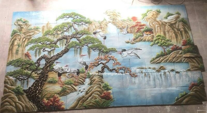 tranh gốm sứ bát tràng, tranh gốm sứ ốp tường cao cấp, tranh gốm sứ đất nung màu đỏ
