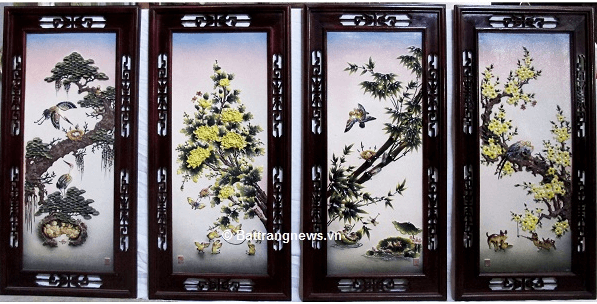 tranh sứ bát tràng tứ quý 4 mùa xuân hạ thu đông