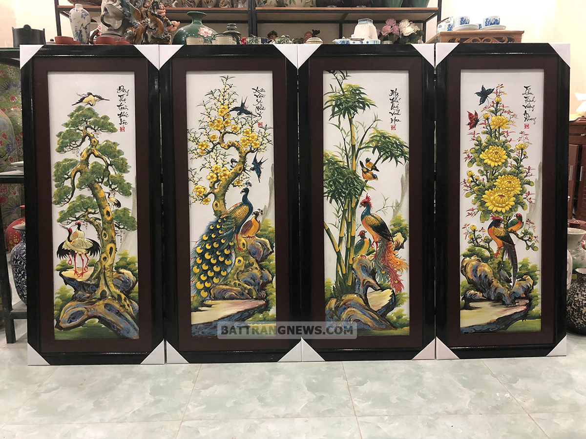 Tranh tứ qu&yacute; đắp nổi B&aacute;t Tr&agrave;ng