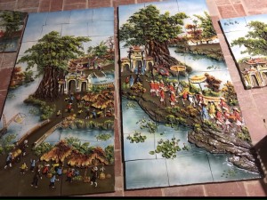 Tranh ghép gốm Bát Tràng cảnh Vinh Quy Bái Tổ và Đồng Quê 140x150cm