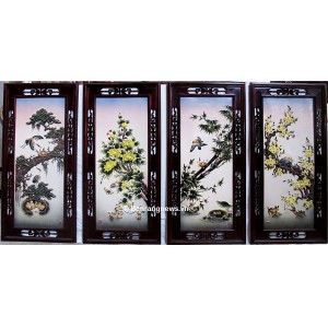 Tranh tứ quý nổi S2 dáng ngang men màu 90x43 cm