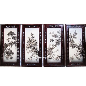 Tranh tứ quý dáng ngang nổi s2 men tràm đen 90x43 cm