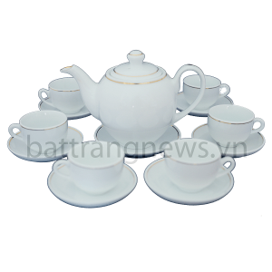 Ấm chén in logo dáng Minh Long chỉ vàng