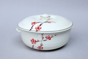 Âu đựng cơm men kem vẽ đào đỏ s1