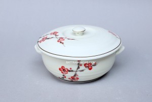 Âu đựng cơm men kem vẽ đào đỏ s2