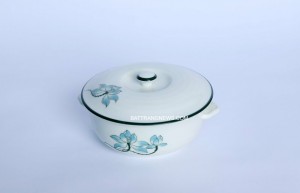 Âu đựng cơm men kem vẽ sen xanh S2