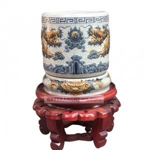 Bát hương Bát Tràng men rạn cổ rồng nổi phi 22 (chưa bao gồm đế sứ)