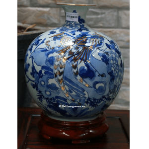 Bình hút tài lộc Chim Trĩ Hoa Đào vàng kim 30x27cm