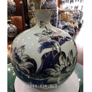 Bình hút vẽ sen vàng kim 30x28cm