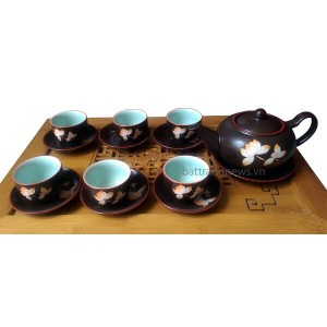 Bộ ấm trà quả hồng vẽ sen