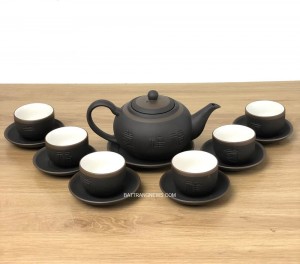 Bộ ấm chén tử sa Bát Tràng dáng tống đen chỉ bạc