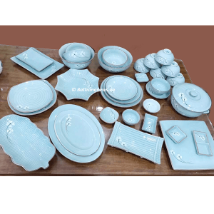 Bộ bát đĩa Bát Tràng men xanh cỏ may mắn