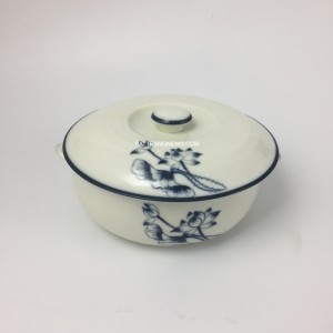 Âu đựng cơm men kem vẽ sen lam