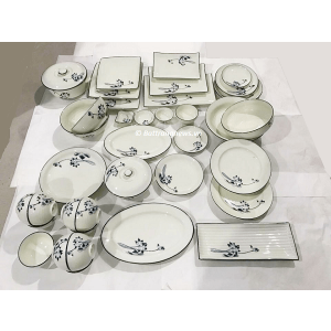 Bộ bát đĩa Bát Tràng vẽ sen màu lam chàm