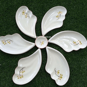 Bộ đĩa trang trí đồ ăn 5 cánh thiên thần men kem KT 16x28cm