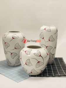 Set bộ lọ vẽ lá bay men mát trắng