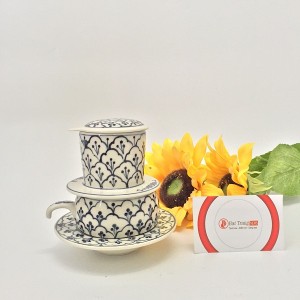 Bộ phin pha cafe bằng sứ vẽ bèo đen