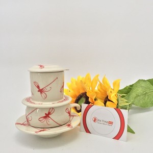 Bộ phin pha cafe bằng sứ chuồn đỏ