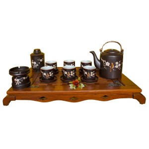 Bộ ấm tích trà xanh chim hoa full phụ kiện