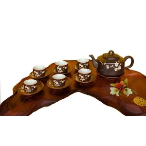 Bộ ấm trà Bát Tràng chữ nhật vẽ hoa đào