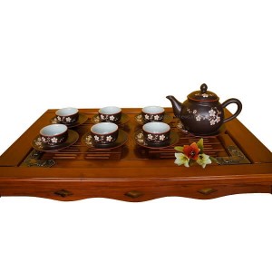 Bộ ấm chén dáng minh long khắc hoa đào