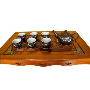 Bộ ấm trà Bát Tràng quả hồng khắc hoa đào