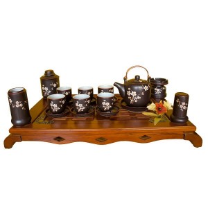 Bộ ấm trà vại cao hoa đào full phụ kiện