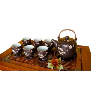 Bộ ấm trà Bát Tràng dáng vại cao hoa đào