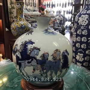 Bình hút tài lộc Mã Đáo thành công vàng kim S2 KT 35x33cm