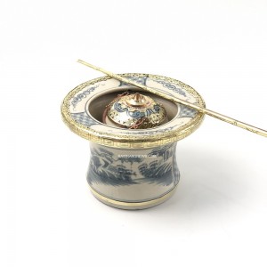 Điếu bát bọc đồng men rạn vẽ đồng quê