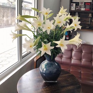 Lọ hoa men hỏa biến dáng giỏ của xanh tím S1