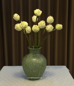 Lọ cắm hoa khắc nổi hoa phù dung dáng giỏ cua