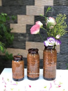 Lọ hoa men hỏa biến cặp 3 viên đạn vàng cam