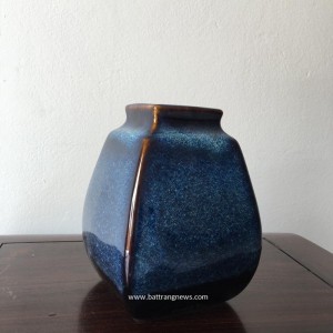 Lọ hoa men hỏa biến dáng giỏ cua 4 cạnh