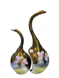 Lọ hoa sơn mài vẽ Hoa Sen dáng thiên nga nền vàng 45cm