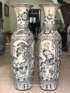 Lọ lộc bình Tứ Quý men chàm cổ 1m6 vẽ kỹ 2019