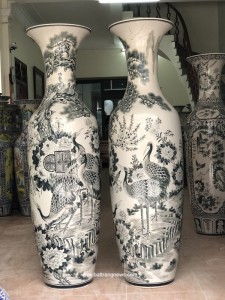 Lọ lộc bình Tùng Hạc Diên Niên men chàm cổ 1m6 vẽ kỹ 2019