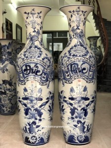 Lọ lộc bình cuốn thư Phúc Đức men lam 1m6 vẽ kỹ 2019