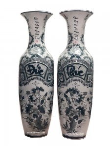 Lọ lộc bình cuốn thư Đức Phúc vẽ kỹ men chàm cổ 1m4 2019