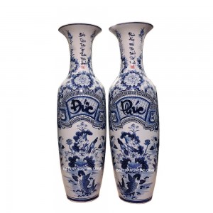 Lọ lộc bình vẽ thư Đức Phúc vẽ kỹ men lam 1m4 2019