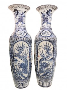 Lọ lục bình Tứ Quý men xanh lam vẽ kỹ 1m4 s9